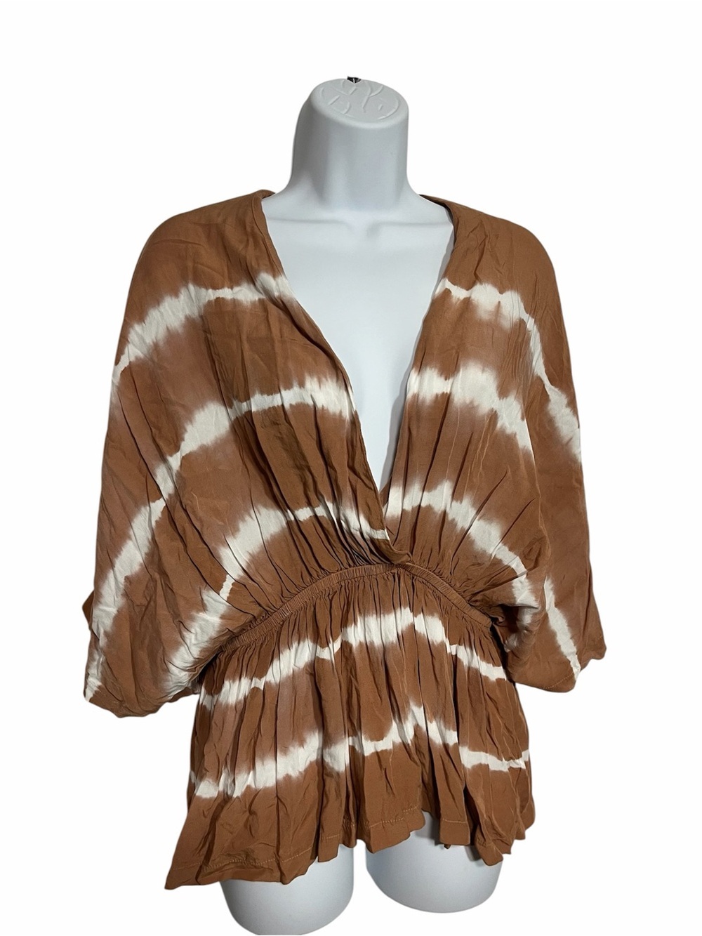 Mustard Seed Brown Tie-Dye Peplum Blouse Size Small Summer Resort Vacation